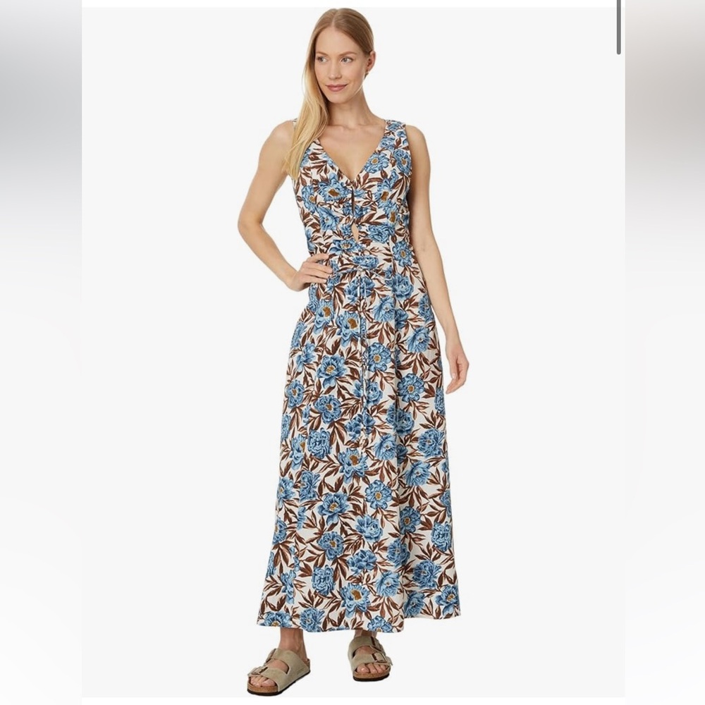 Madewell Blue Brown Floral Tessa Poplin Cut Out Cotton Maxi Dress Size 4 - Picture 5 of 16